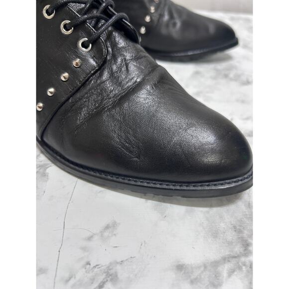 Stuart Weitzman Lashease Blk Leather Studded Ankle Boots 8.5 Lace Up Moto Grunge - Picture 10 of 11
